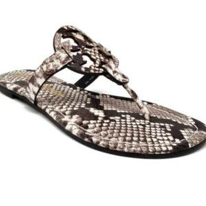 Tory Burch Miller Stamped Snake Print Leather Slip On Flat Sandals Women…